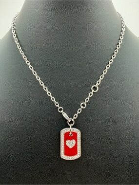 Red Enamel Heart Pendant Necklace - Women Jewelry